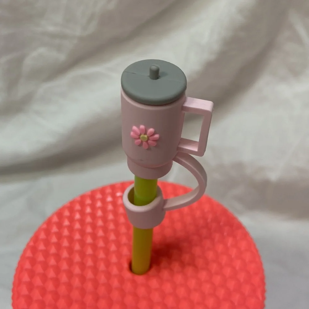 SHEIN 2 silicone straw cover cap for Stanley Cup. Pink & black straw toppers. - Picture 6 of 16